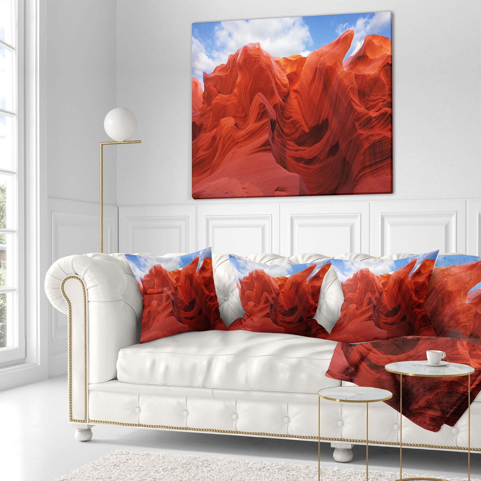 Designart Red and Orange Shade in Antelope Canyon - Photography Throw Pillow - 18x18