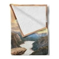 thumbnail image 2 of Mountain Soft Flannel Fleece Blanket, Northern Mountains Canyon Landscape with Calm River in Norway Scenic Nature Tops, Cozy Plush for Indoor and Outdoor Use, 60" x 80", Brown Green, by Ambesonne, 2 of 5