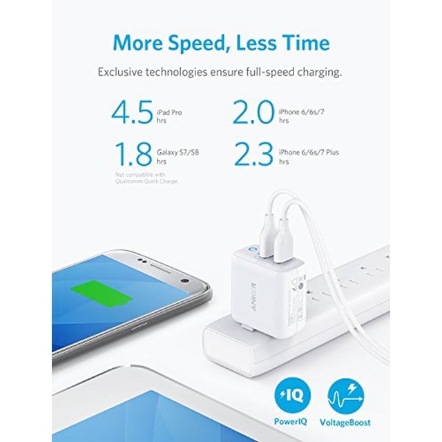 Cargador de pared USB dual Anker, PowerPort II 24W, cargador de viaje ultracompacto con tecnología PowerIQ y enchufe plegable, para iPhone XS / Max / XR / X / 8 / 7 / 6 / Plus, iPad Pro / Air 2 / mini
