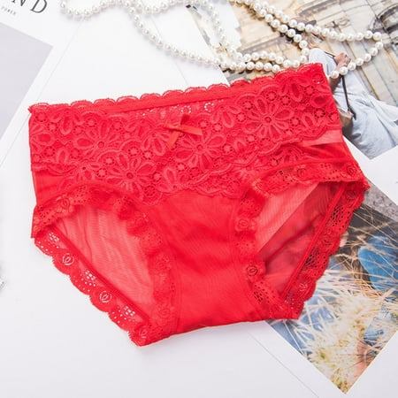 

Wotryit Womens Underwear Womens Underwear Seamless Bikini Lace Underwear Half Back Covering Panties Panties for Women Red M