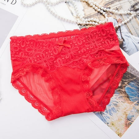 

Wotryit Womens Underwear Womens Underwear Seamless Bikini Lace Underwear Half Back Covering Panties Panties for Women Red M