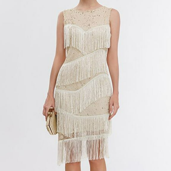 Cocktail Dress Dgankt Women’s 20s Flpper Dress Sleeveless All Over Tassel Tiered Fringe Cocktail Party Dress