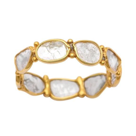 Mooneye 1.00 CTW Natural Diamond Polki Eternity Women Gifts Ring 925 Sterling Silver Gold Plated