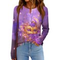 thumbnail image 2 of Womens Mardi Gras Shirts Sequins Mask Print Long Sleeve Blouse Sparkly Crew Neck Gold T Shirts Purple Pink M, 2 of 6