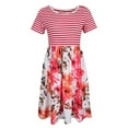 thumbnail image 2 of Tachiuwa Robe T-Shirt à Manches Courtes Imprimé Floral Rayé Col Rond Taille Haute pour Femmes - 4, TG, 2 of 9