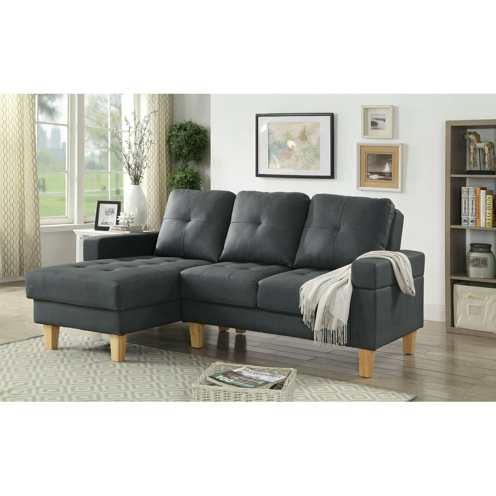 ACME Goldenrod Adjustable Sectional Sofa in Dark Gray Leatherette