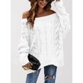 thumbnail image 5 of Women Off Shoulder Sweater Long Sleeve Knit Sweater Loose Pullover Jumper Tops White L, 5 of 7