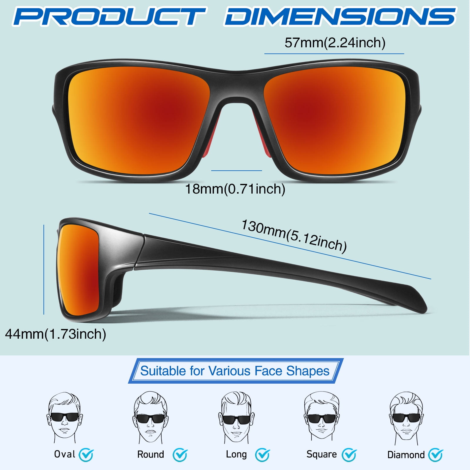 LINVO Men’s Sports Polarized Sunglasses, Wrap-Around Sun Glasses for Cycling, Fishing, Hiking & Driving, UV400 Protection