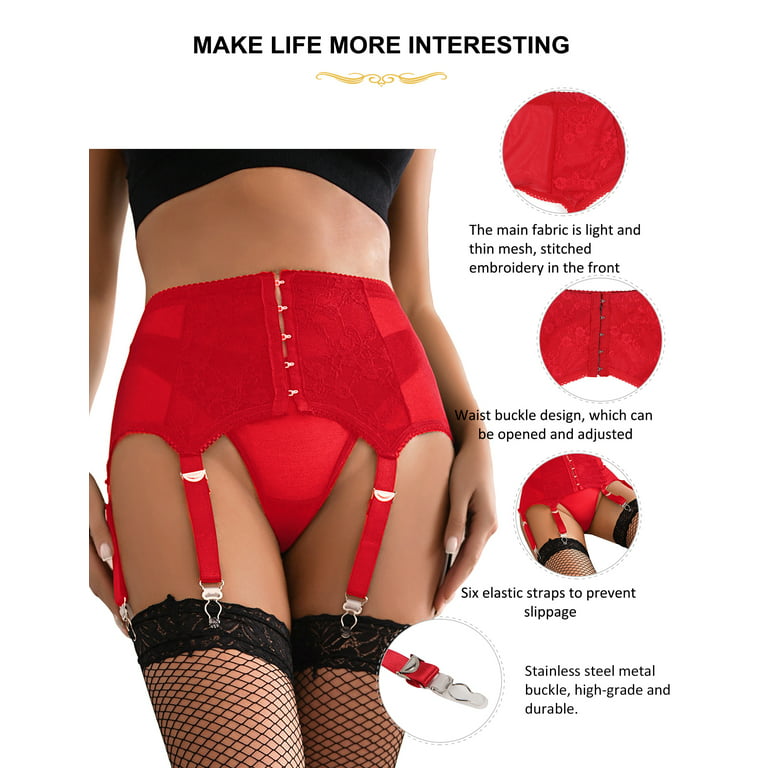 ohyeahlady Red Plus Size High Waist Lace Garter Belts and Panty
