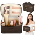 thumbnail image 4 of PU Leather Travel Makeup Bag, Large Capacity Zippered Cosmetic Organizer with Removable Liner, Waterproof Toiletry Bag, Portable Cosmetic Case for Women Skincare Brushes Accessories, 4 of 8