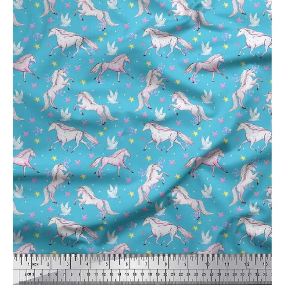 Soimoi Cotton Duck Fabric Dot,Star & Unicorn Animal Decor Fabric Printed Yard 42 Inch Wide
