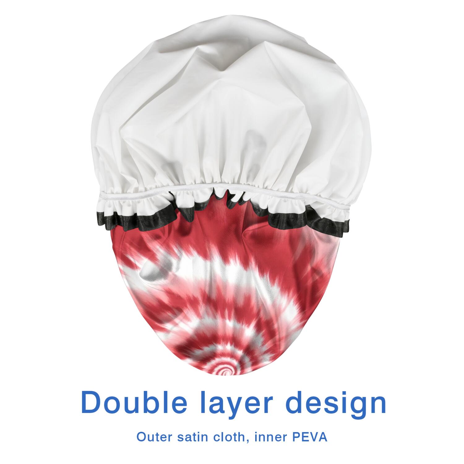 Shower Caps,Red White Tie Dye Spiral Pattern Waterproof Shower Cap for Women 4 Pieces,Double Reusable Hair Cover for Shower PEVA Elastic Stretch Hem