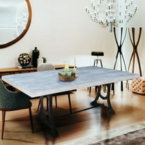 Muan Rustic Grey Wash Mango Wood Dining Table with Ironwork Base