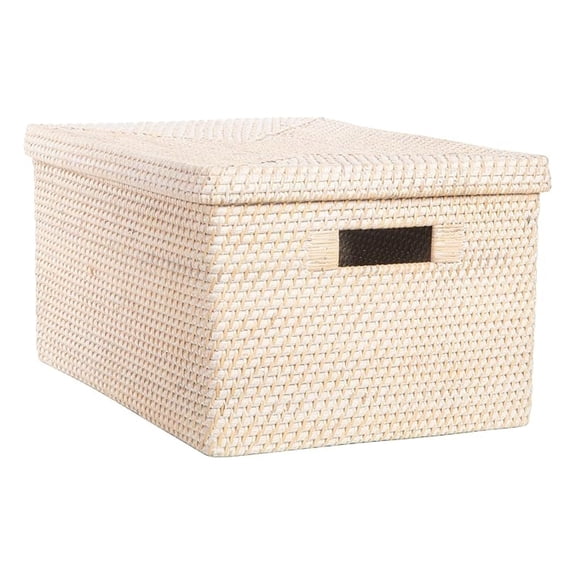 Rattan Storage Box and Decorative Basket, White Wash - 18.5 inch Stackable Bin with Lid for Organizing