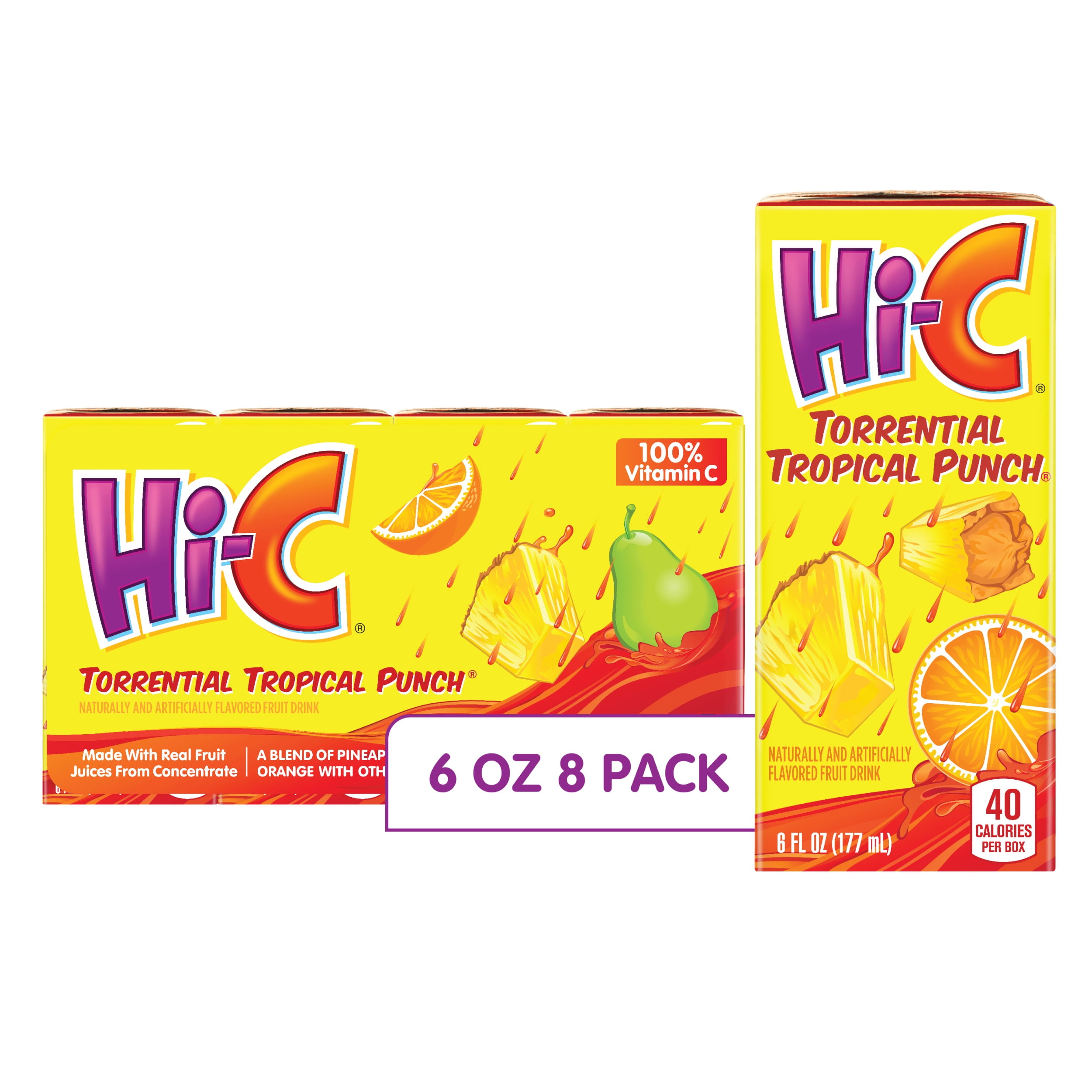 HiC Torrential Tropical Punch Fruit Juice, 6 fl oz, 8 Juice Boxes