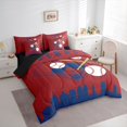 thumbnail image 3 of Homewish Baseball Print Bedding Comforter Set 7pcs for Teen, Vintage Ball Sports Player King Bedding Sets, Crismon Blue Cartoon Reversible Bed Sheets, Super Cozy Room Decor, 3 of 7