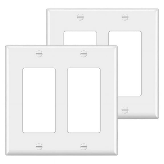 10Pcs, Decorator Wall Plate 2 Gang Standard Size Outlet Cover for GFCI and USB Receptacles, H4.53inch X .57inch White