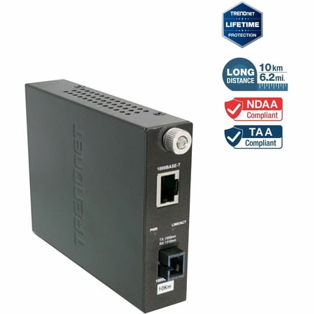 UPC: 0710931504316 | TRENDnet 1000Base-T to WDM TX-1550 Single Mode Fiber Converter (10 km/6.2 miles)