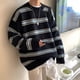 thumbnail image 5 of Suéter a Rayas para Hombre, Jersey Suelto y Transpirable de Manga Larga con Cuello Redondo, suéter para Otoño e Invierno, Negro XXL, 5 of 8