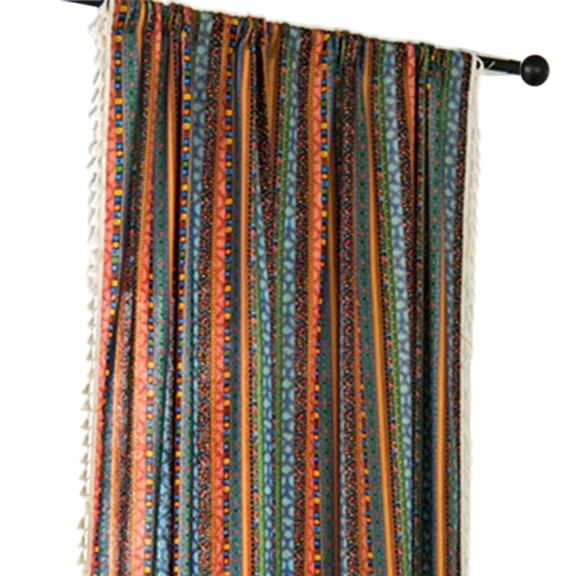 PatungKu Bohemian Colorful Geometric Striped Darkening Curtain with Tassels Rod Pocket Semi-Blackout Window Drapes Bedroom Living Room Decoration One Panel