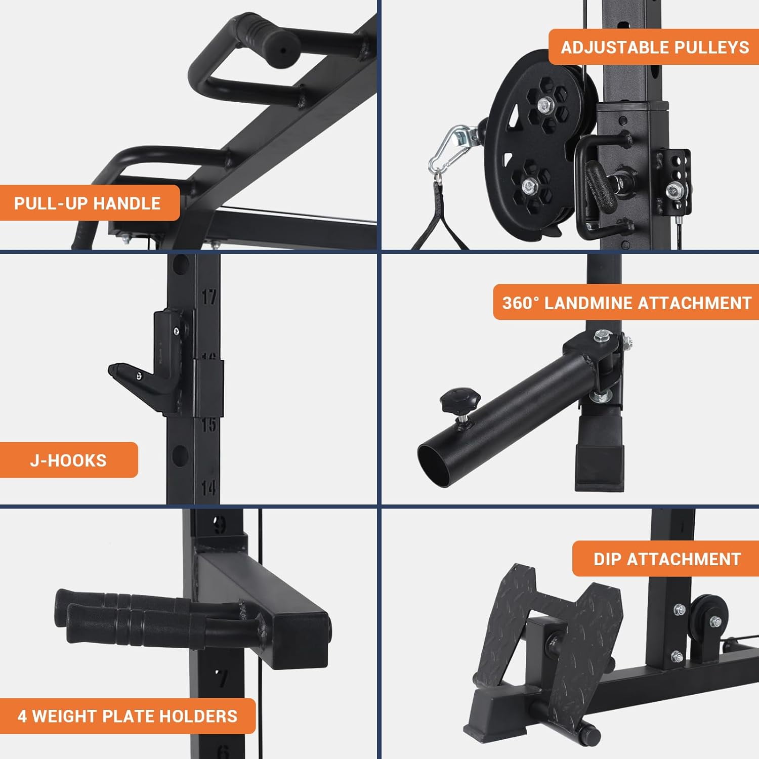 Smith Machine, 2000LBS Power Cage with Dual Pulley Cable Crossover System for Home Gym,Heavy-Duty Steel Construction