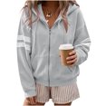thumbnail image 4 of Kttectoa Jackets for Women Zip up Varsity Striped Hoodies Casual Long Sleeve Coat with Pockets Oversized Fall Winter Outfit, 4 of 5