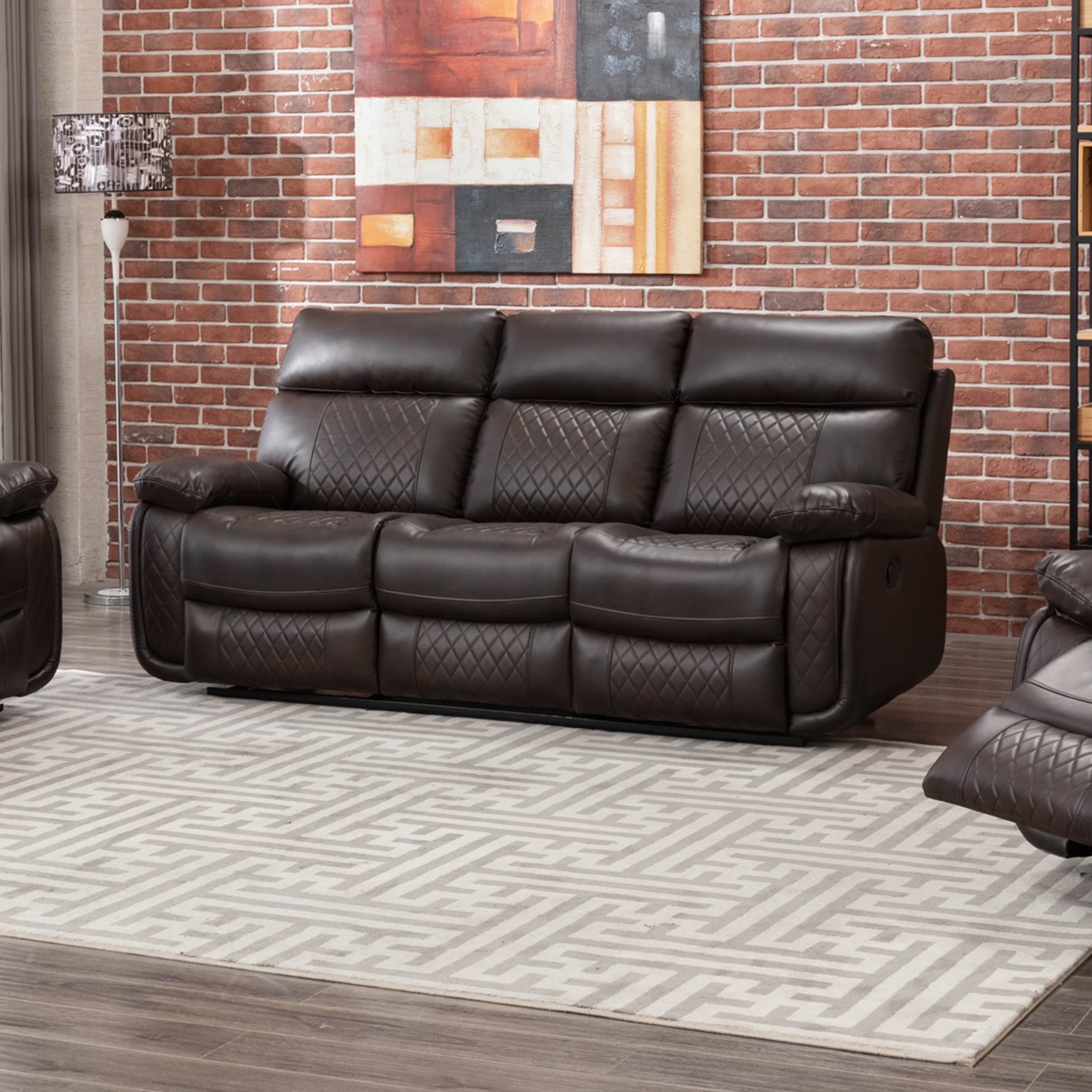 Contemporary 2-Piece Faux Leather Upholstered Living Room Sofa Set, Sofa & Loveseat, Brown