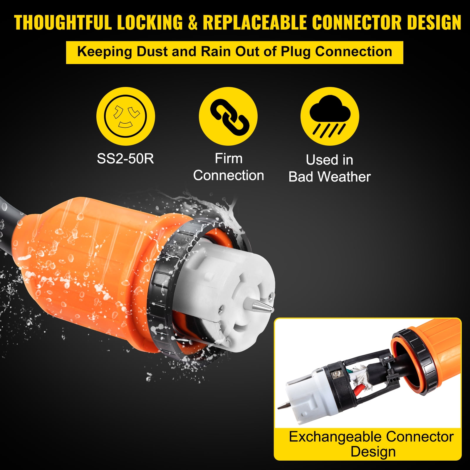 BENTISM Generator Power Cord 50FT Locking Connector 125/250V 50AMP Extension Cord