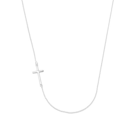 - Side Set Cross Necklace Adjustable Length Sterling Silver