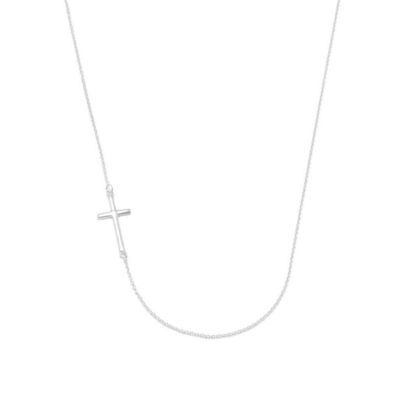 Side Set Cross Necklace Adjustable Length Sterling Silver