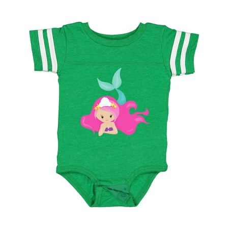 

Inktastic Cute Mermaid Pink Hair Green Tail Girls Baby Bodysuit