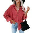 thumbnail image 5 of DondPO Long Sleeve Shirts for Women Flannel Shirt Women Womens Corduroy Button Down Shirt Oversized Blouses Tops Casual Warm Jacket With Pockets Womens Tops Business Casual Tops Watermelon red M, 5 of 8