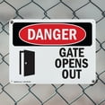 thumbnail image 5 of (2 Pack) Gate Opens Out OSHA Danger Sign 14 Inch X 10 Inch Indoor / Outdoor Rust-Free Aluminum Metal Signs for Workplace, Workshop, and Construction Site, Made in the USA, 5 of 8