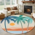 thumbnail image 3 of 5ft Washable Round Rug, Summer Beach Non-Slip Circle Area Rug for Living Room Bedroom, Mount Coconut Tree Sun Abstraction Indoor Floor Mat for Home Decor, 3 of 9
