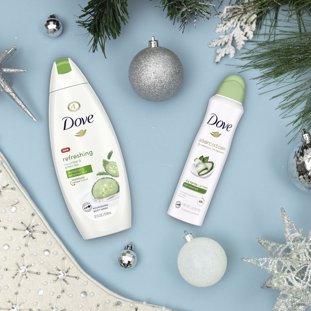 (12 Value) Dove Radiantly Refreshing Holiday Gift Set (Body Wash, Dry Spray Deo, Pouf) 3 Ct