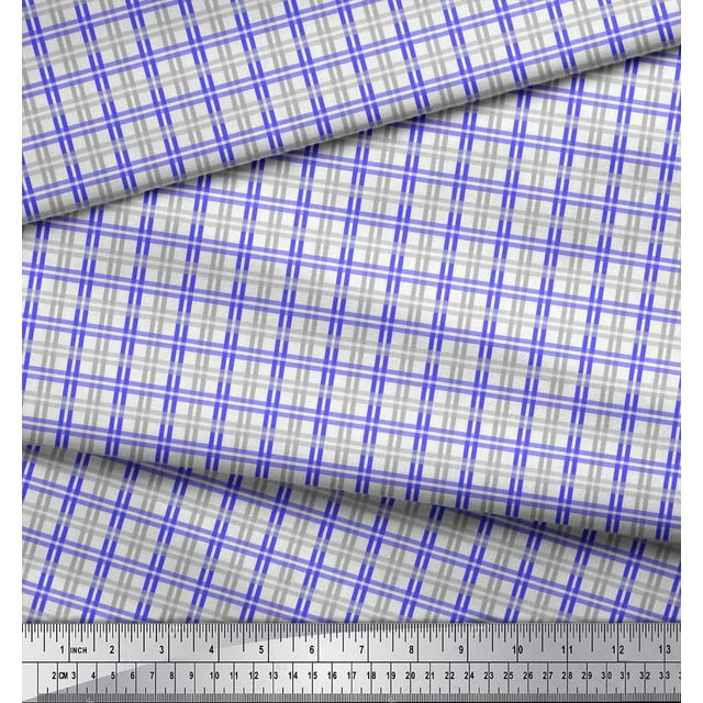Soimoi Purple polyester Crepe Fabric Window Pane Check Print Fabric by the Yard 42 Inch Wide