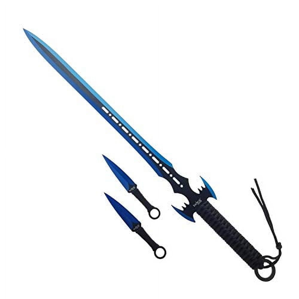 27" Bat Style Fixed Blade Machete Set. for Collection, Gift, Camping: Cut Ropes Branches and Open Boxes (Blue)