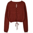 thumbnail image 2 of PrettyGuide Women's Cropped Sweater Long Sleeve Eyelet Cable Lace Up Goth Crop Tops, 2 of 6
