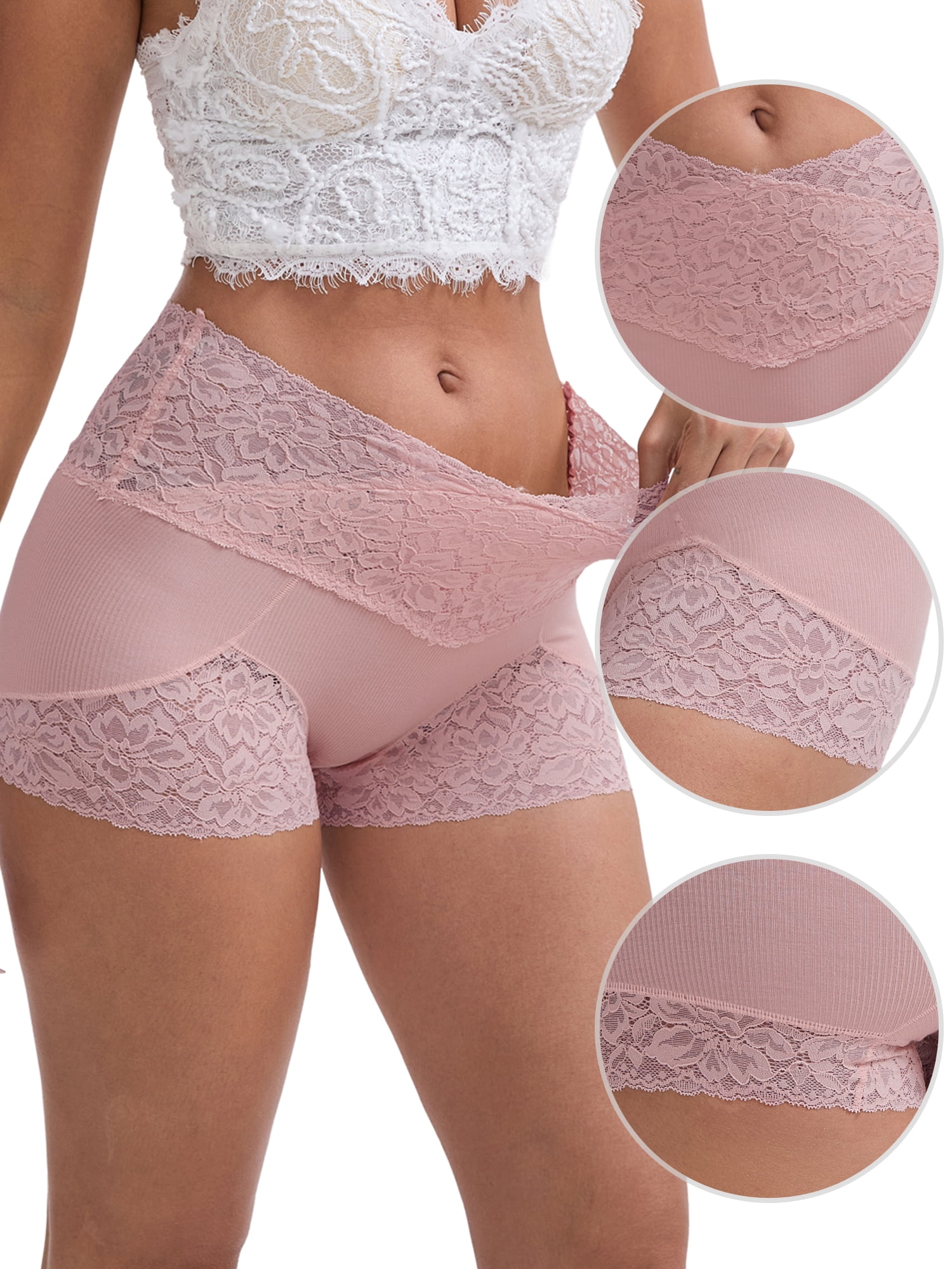 DARING DIVA Women's Lace Seamless Tummy Control Hip Lifting Panties M Pink