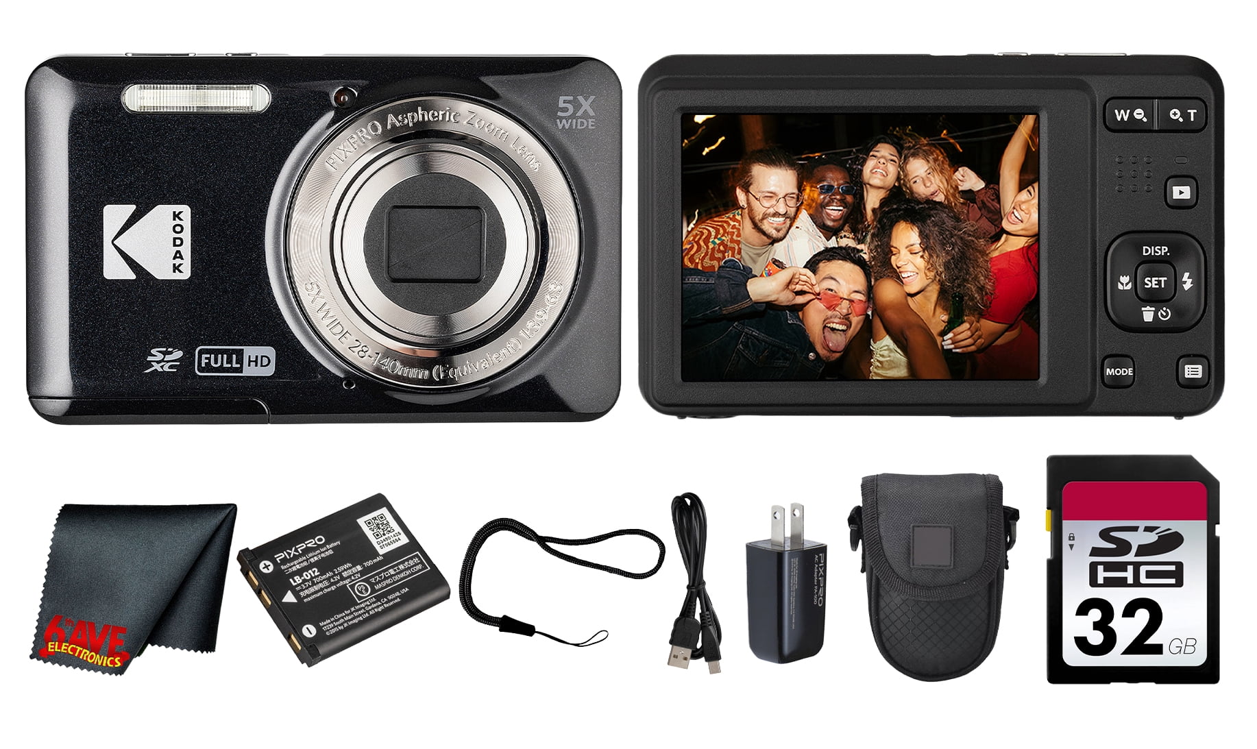 Kodak PIXPRO FZ55 Digital Camera (Black) (FZ55BK) + 32GB Card +