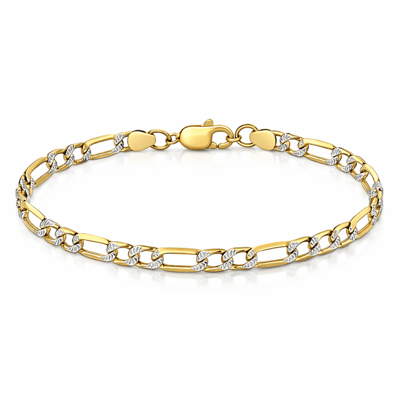 14K Solid Yellow Gold 3.2mm Figaro Link Chain Bracelet