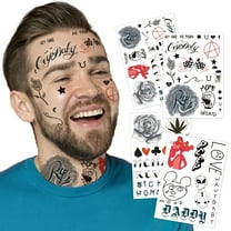 4-Sheet Rapper-Inspired Temporary Tattoos - Face & Body Hip-Hop Tattoo Stickers for Men, Women and Kids - Waterproof Fake Tattoos for Cosplay, Halloween, and Parties