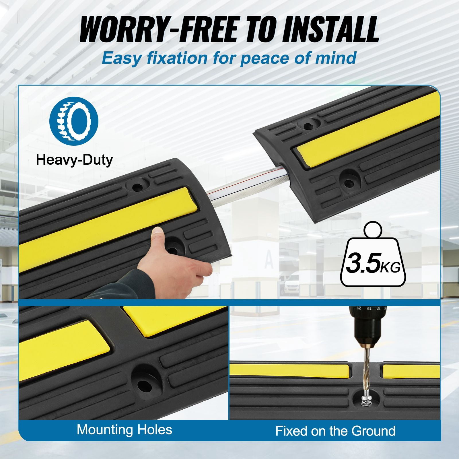3.28 ft Cable Protector Ramp, 4 Pack of 1 Channel, 18000 lbs/axle Capacity Heavy Duty Rubber Speed Bumps, Floor Cord Cable Protector Wire Cover, for Residential Areas, Private Garages, Gardens
