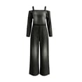 thumbnail image 4 of Womens One Piece Jumpsuit Denim Print Long Sleeve Relaxed Fit with Pockets Black L, 4 of 6