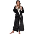 thumbnail image 1 of Silver Lilly Womens Sherpa Lined Fleece Robe with Hood - Full Length Warm Plush Luxury Bathrobe (Black, Large-X-Large), 1 of 6