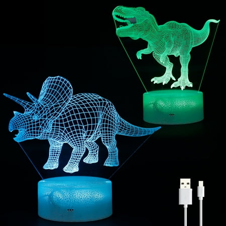 

MTFun 3D Dinosaur Night Light for Kids with 16 Colors Changing Battery/USB Powered Acrylic Decor LED Dinosaur Light with Touch Switch Remote Control for Kids Room Living Room