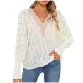 thumbnail image 3 of Yuyuzo Womens Long Sleeve Sweaters Fall Trendy Lace V Neck Knit Drop Shoulder Pullover Sweater Tops, 3 of 7