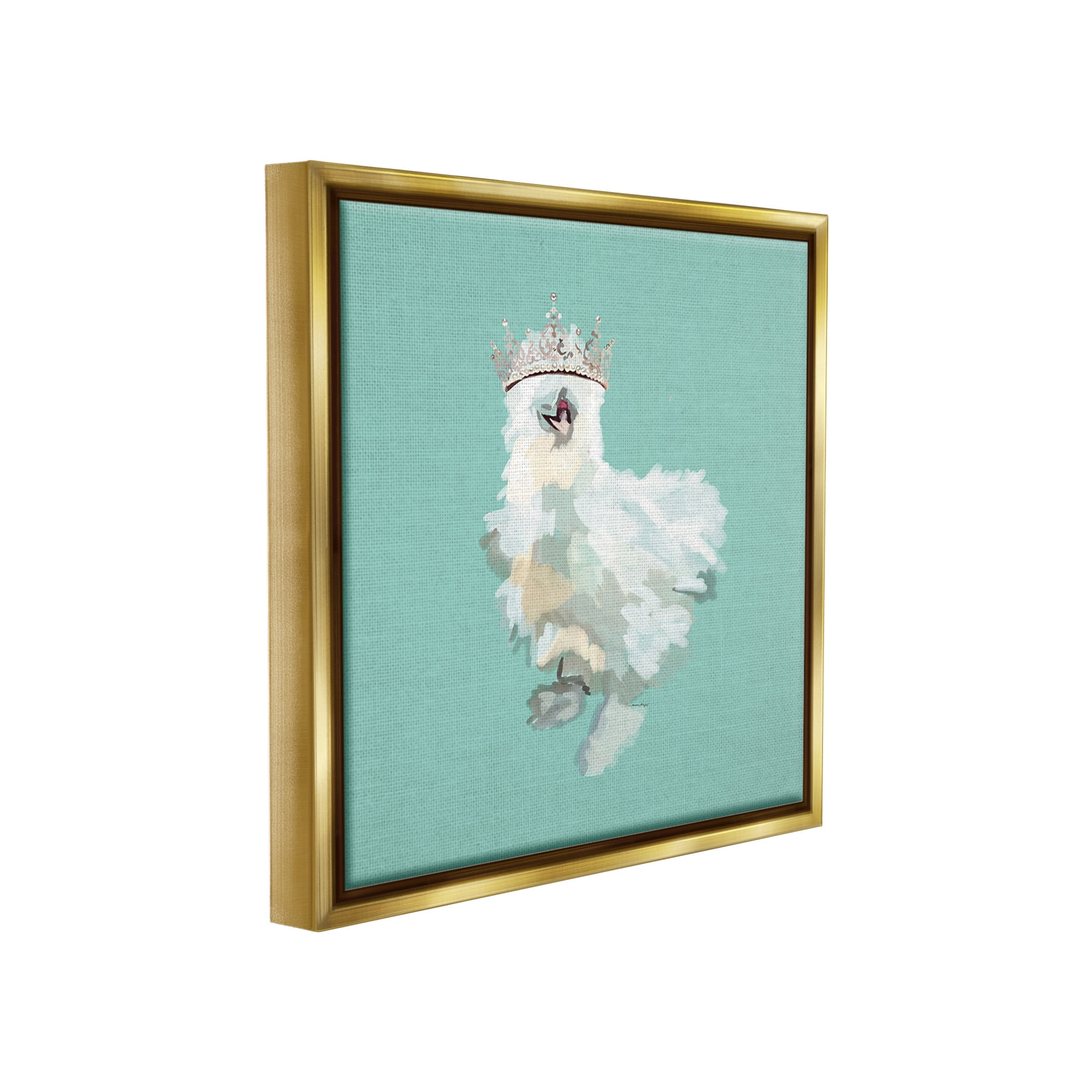 Stupell Industries Silkie Chicken in Crown Animals & Insects Painting Gold Floater Framed Canvas Art Print Wall Art, 18 x 18