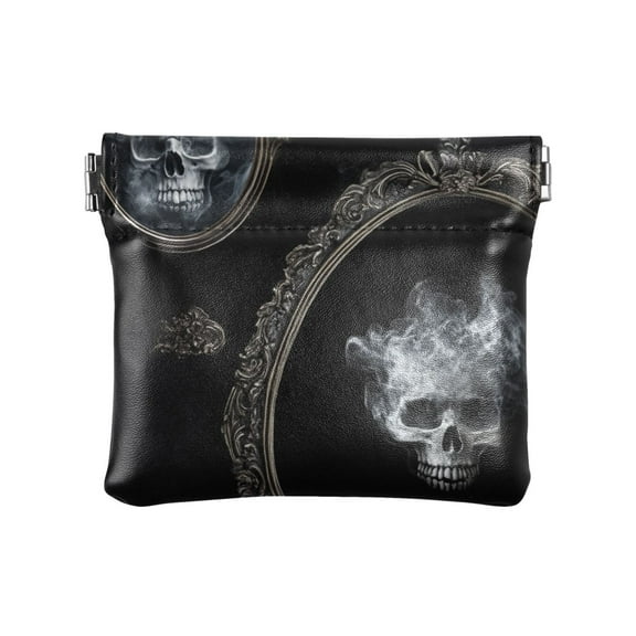 PU Leather Coin Wallet with Snap Closure Clutch Bag Holder Small Wallet Skull