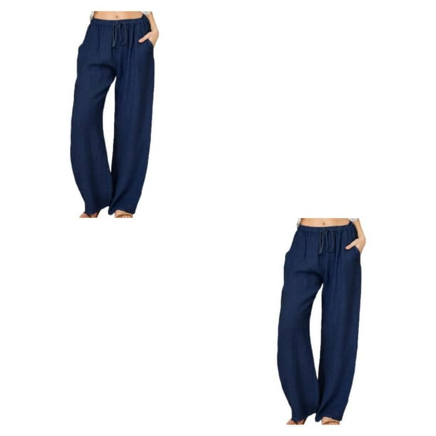 Pantalones anchos de pierna Sonducket casuales de algodón para mujer azul violáceo SG